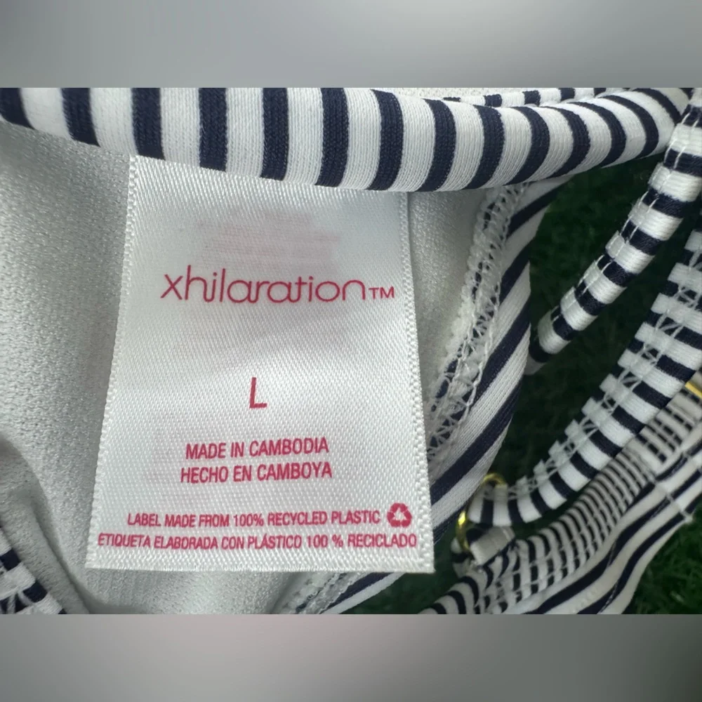 Xhilaration Striped Black and White Bikini Top Size L_3